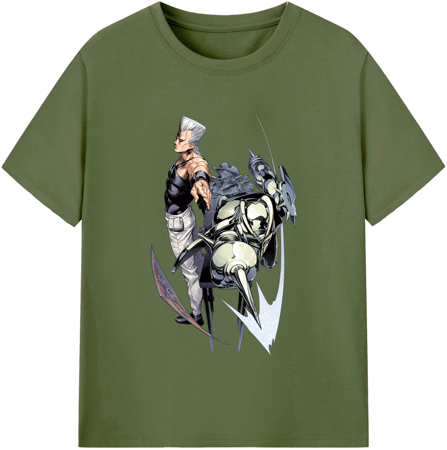 （画像用） ジョジョの奇妙な冒険 ジャン＝ピエール?ポルナレフ JoJo's Bizarre Adventure Jan Pierre Polnareff 綿100％半袖Tシャツ（フロントプリント）